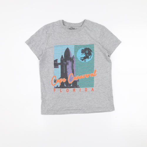 Marks and Spencer Boys Grey Space Graphic T-Shirt 9-10 Years Regular Fit