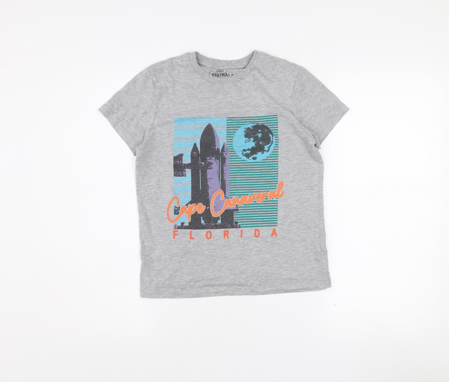 Marks and Spencer Boys Grey Space Graphic T-Shirt 9-10 Years Regular Fit