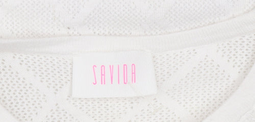 Savida Women White XS Knit Long Sleeve Blouse with Embroidered Collar