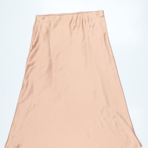 Folkster Women Beige Satin A-Line Midi Skirt Size L