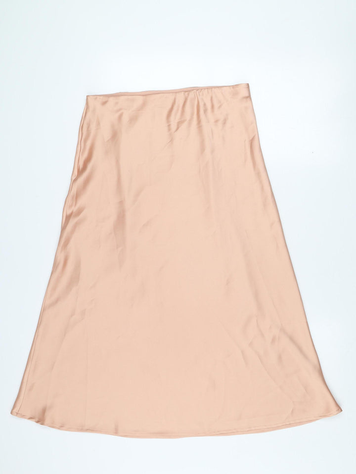 Folkster Women Beige Satin A-Line Midi Skirt Size L