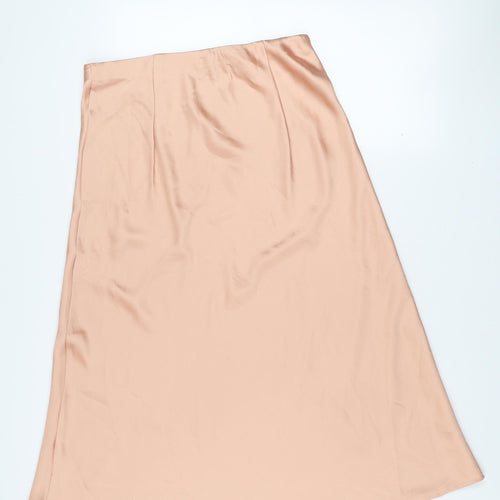 Folkster Women Beige Satin A-Line Midi Skirt Size L