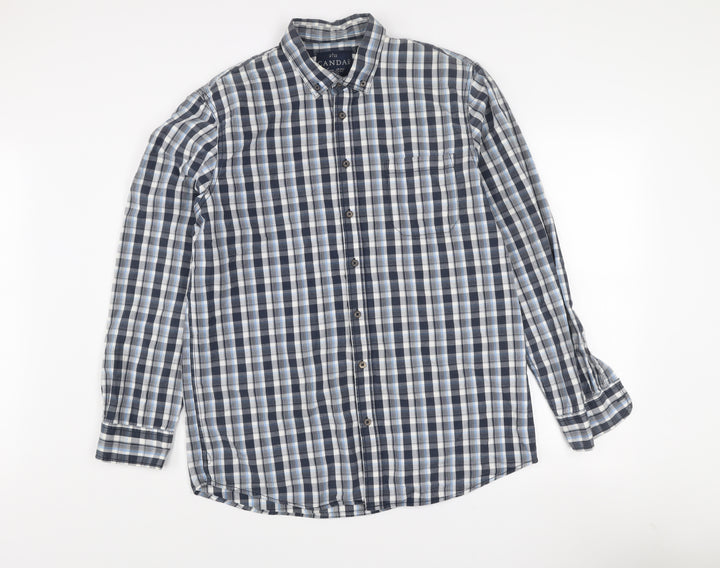 C&A Men's Blue Check Long Sleeve Button-Up Cotton Shirt L