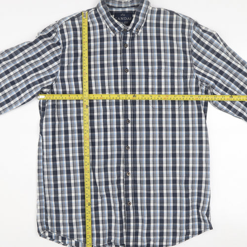 C&A Men's Blue Check Long Sleeve Button-Up Cotton Shirt L