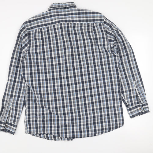 C&A Men's Blue Check Long Sleeve Button-Up Cotton Shirt L