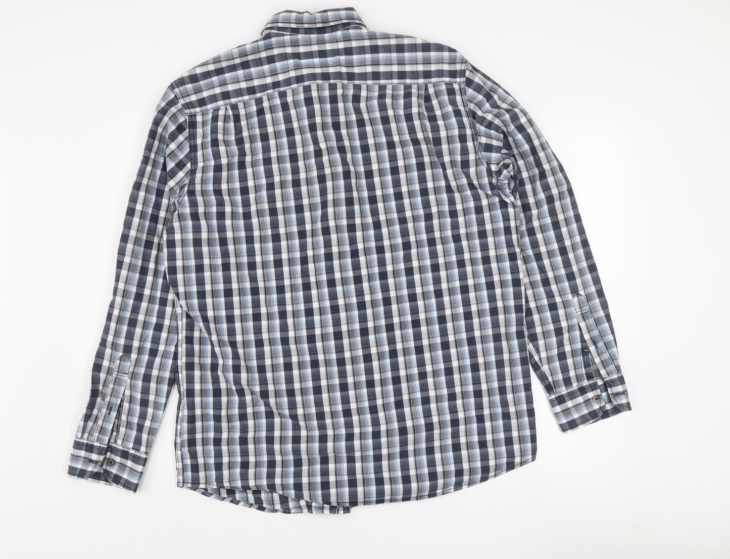 C&A Men's Blue Check Long Sleeve Button-Up Cotton Shirt L