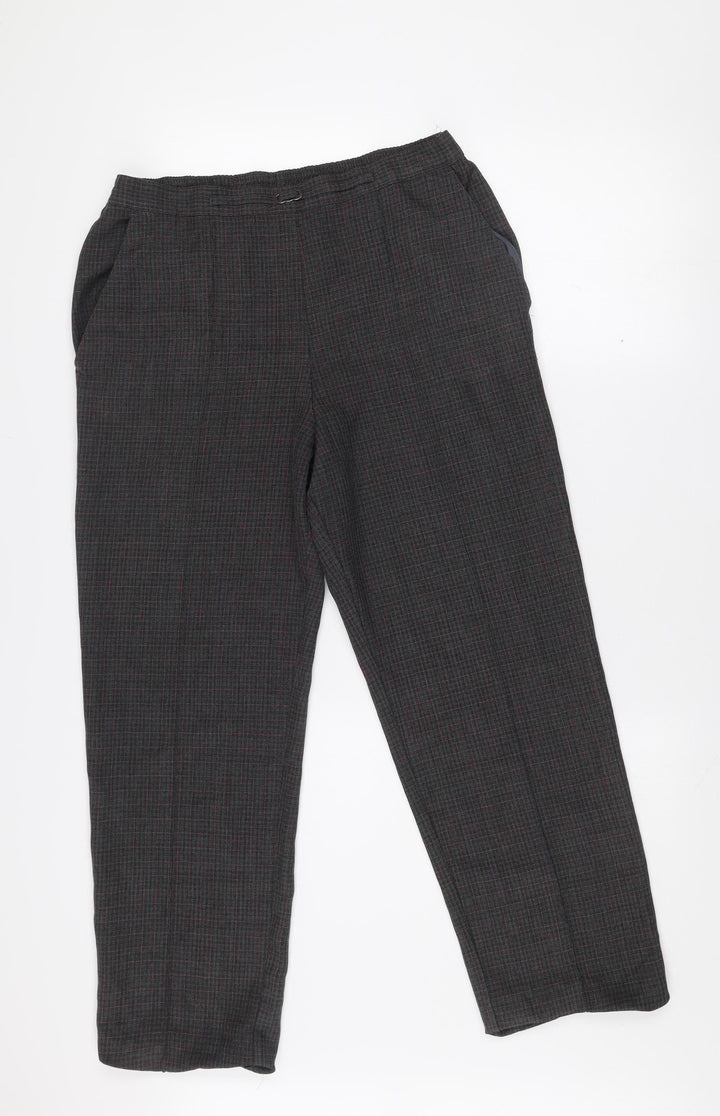 Marks and Spencer Women's Black Check Regular Fit Trousers Size 4 Short