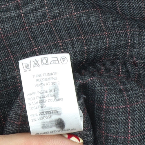 Marks and Spencer Women's Black Check Regular Fit Trousers Size 4 Short