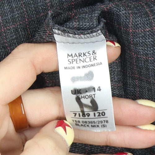 Marks and Spencer Women's Black Check Regular Fit Trousers Size 4 Short
