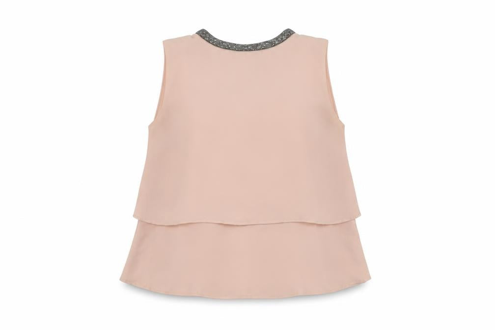 Zara Women Beige Beaded Collar Sleeveless Chiffon Blouse Size 14