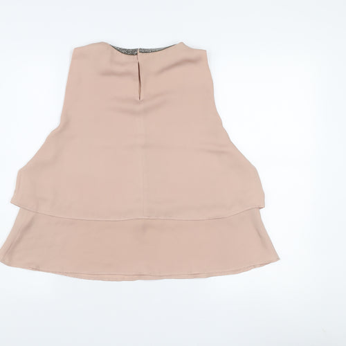 Zara Women Beige Beaded Collar Sleeveless Chiffon Blouse Size 14