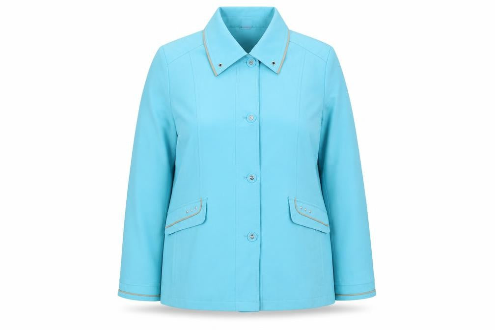 Front view of Amalina Women's Blue, size 14, Button-Up Lined Mid-Length Jacket