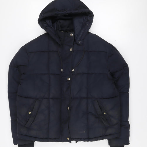 Topshop Women's Blue Puffer Jacket Size 10 Hooded Winter Coat