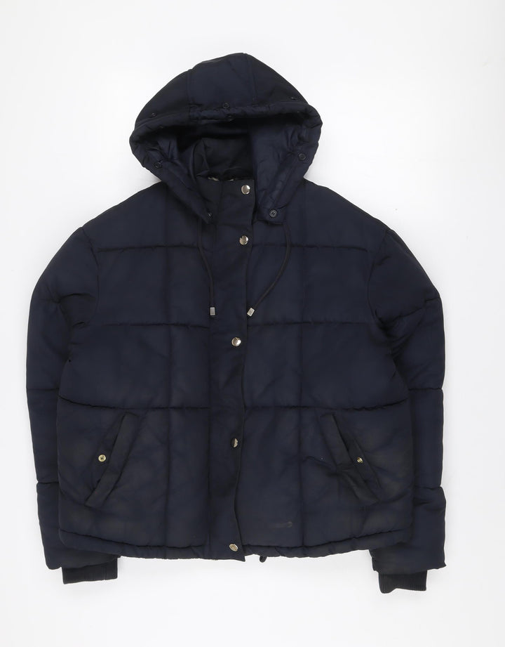 Topshop Women's Blue Puffer Jacket Size 10 Hooded Winter Coat