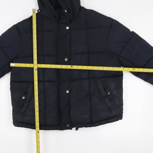Topshop Women's Blue Puffer Jacket Size 10 Hooded Winter Coat
