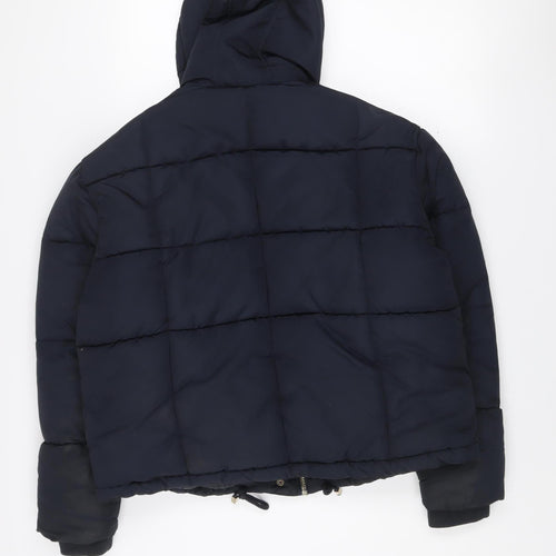 Topshop Women's Blue Puffer Jacket Size 10 Hooded Winter Coat