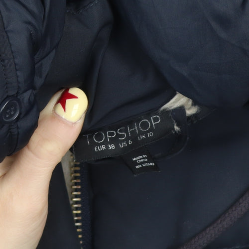 Topshop Women's Blue Puffer Jacket Size 10 Hooded Winter Coat