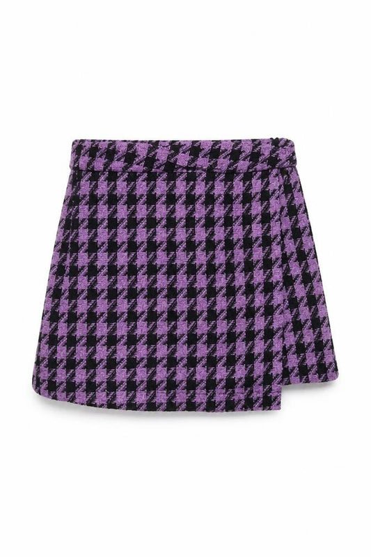 Lefties Girls Purple & Black Houndstooth Bouclé Chino Shorts 5-6 Years