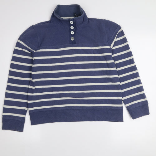 Seasalt Women Blue Striped Cotton Henley Sweatshirt Size 12