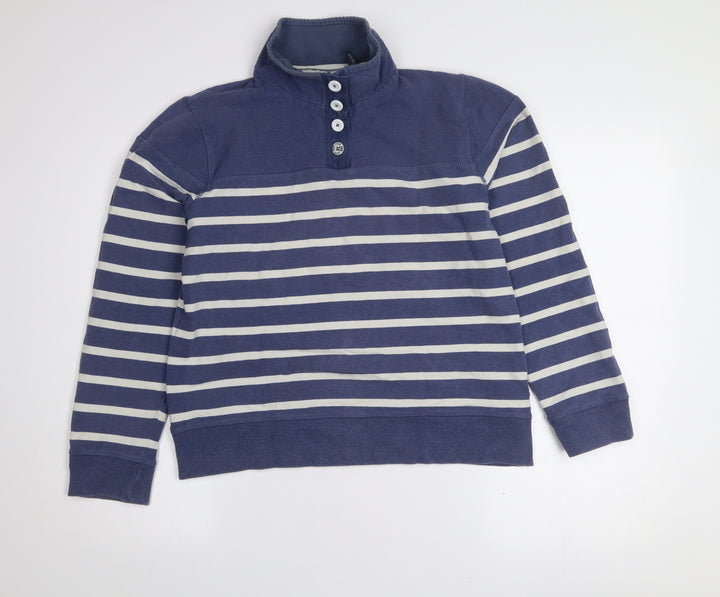 Seasalt Women Blue Striped Cotton Henley Sweatshirt Size 12