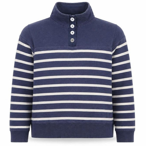 Seasalt Women Blue Striped Cotton Henley Sweatshirt Size 12