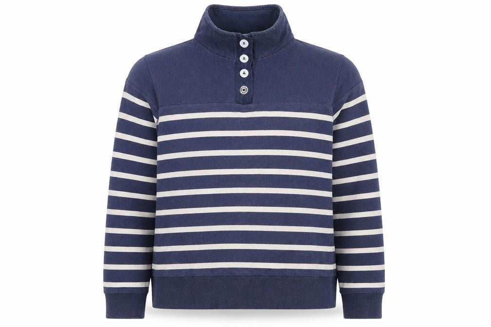 Seasalt Women Blue Striped Cotton Henley Sweatshirt Size 12