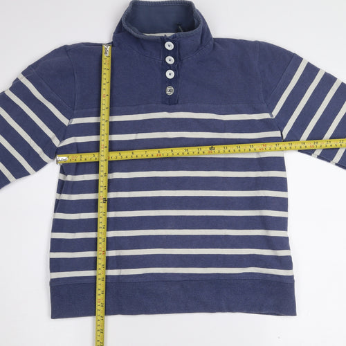 Seasalt Women Blue Striped Cotton Henley Sweatshirt Size 12