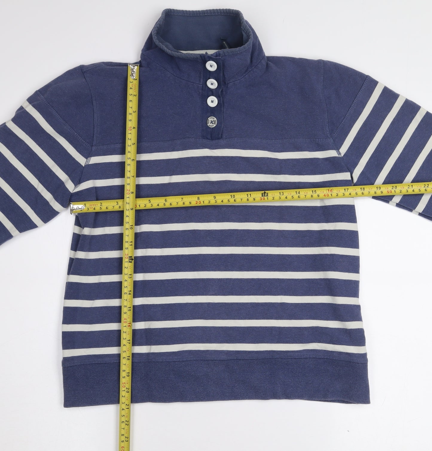 Seasalt Women Blue Striped Cotton Henley Sweatshirt Size 12
