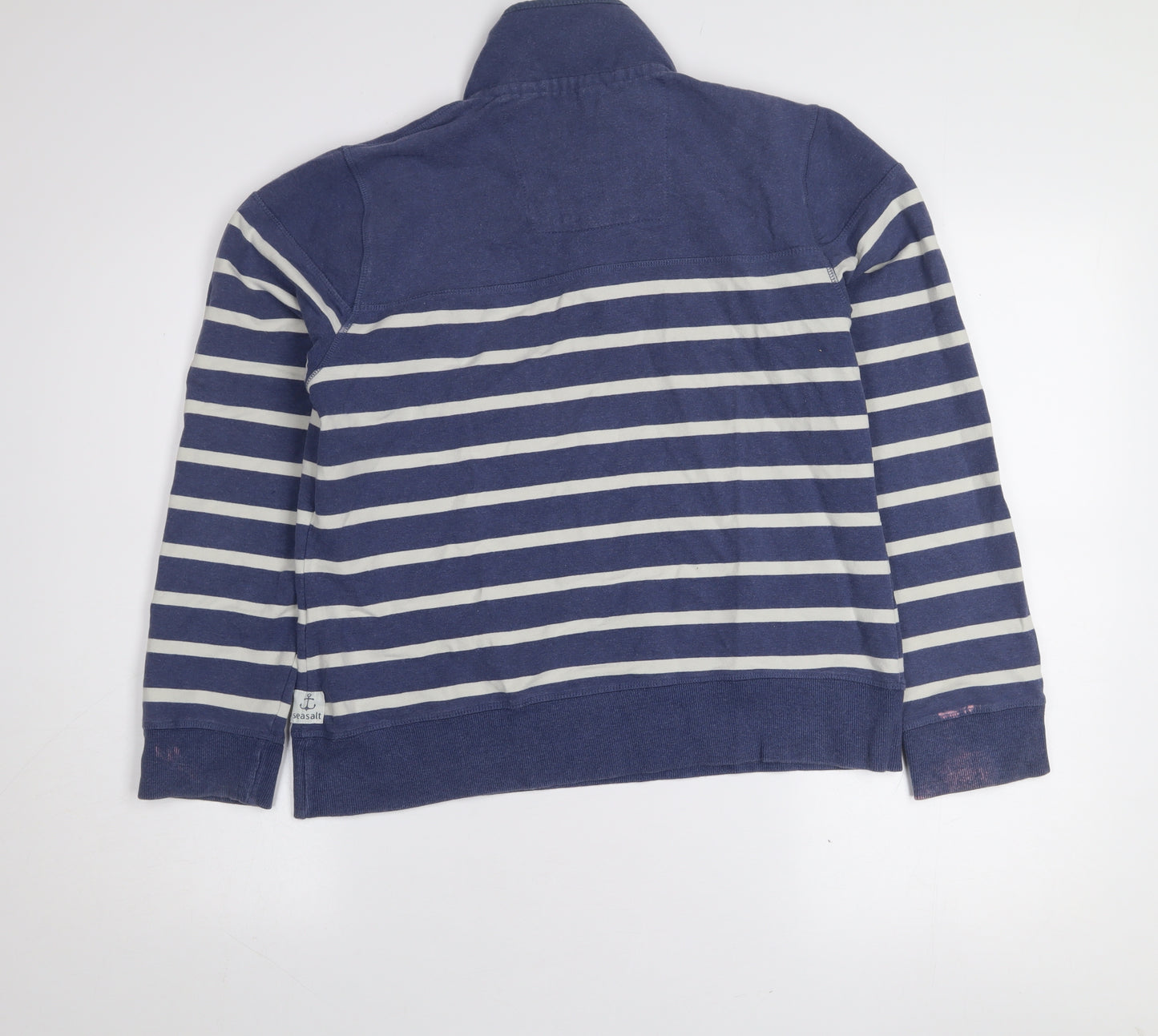 Seasalt Women Blue Striped Cotton Henley Sweatshirt Size 12