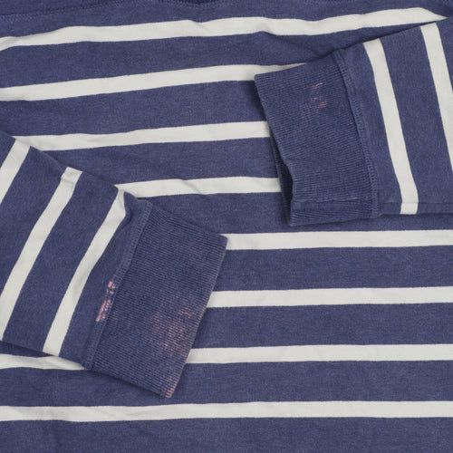 Seasalt Women Blue Striped Cotton Henley Sweatshirt Size 12