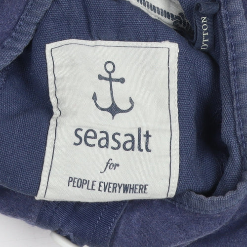 Seasalt Women Blue Striped Cotton Henley Sweatshirt Size 12