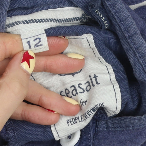 Seasalt Women Blue Striped Cotton Henley Sweatshirt Size 12