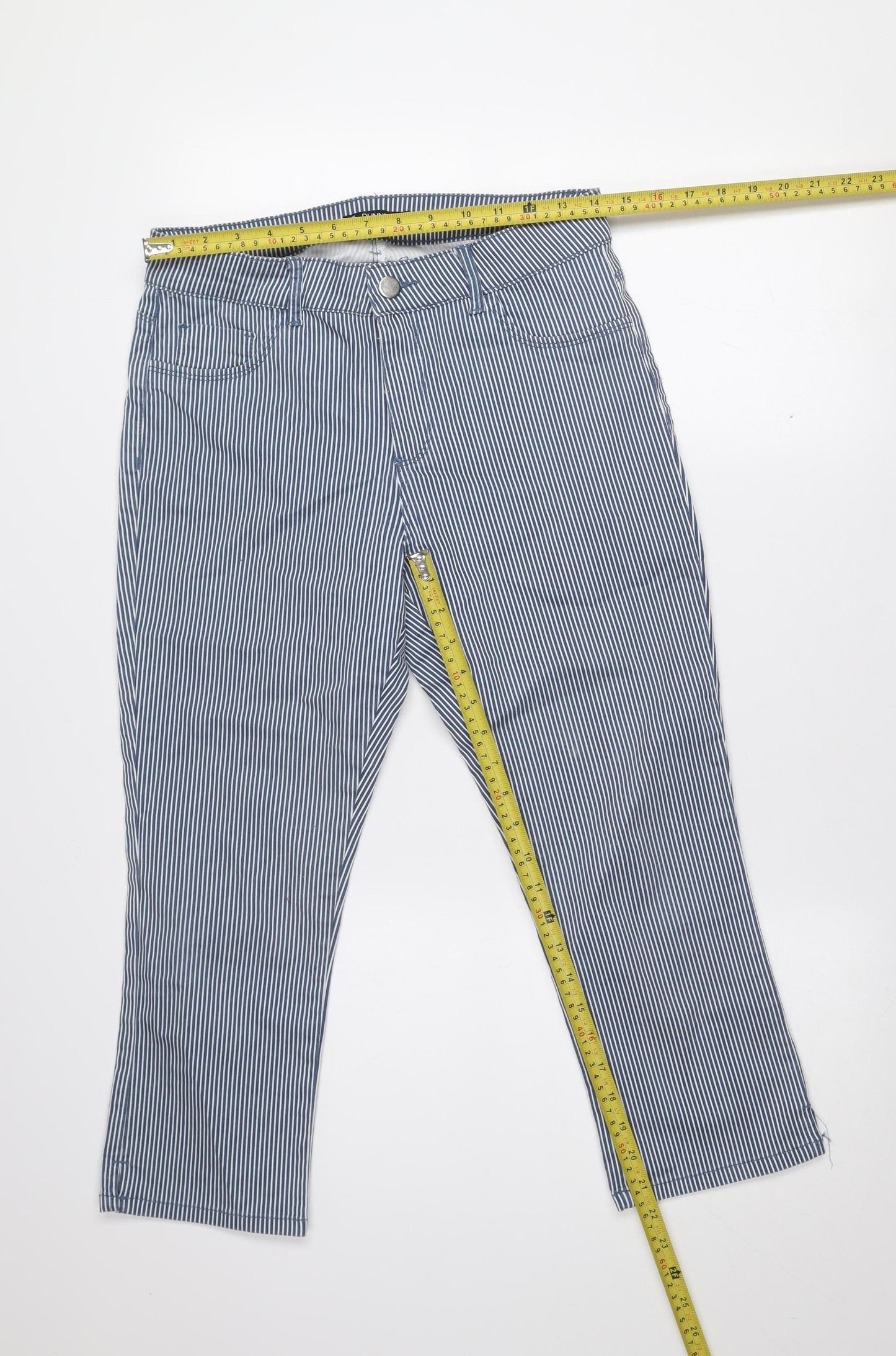 Dunnes Women’s Blue Striped Cotton Chino Trousers Size 10