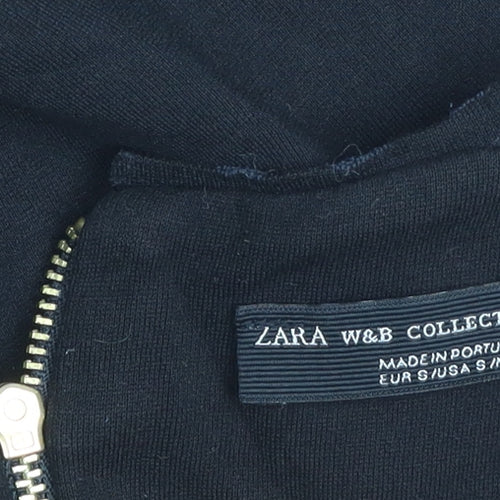 Zara Women's Black Studded Bodycon Dress S 3/4 Sleeve Zip Detail