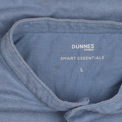 Dunnes Stores Men's Light Blue Henley T-Shirt Size L Regular Fit