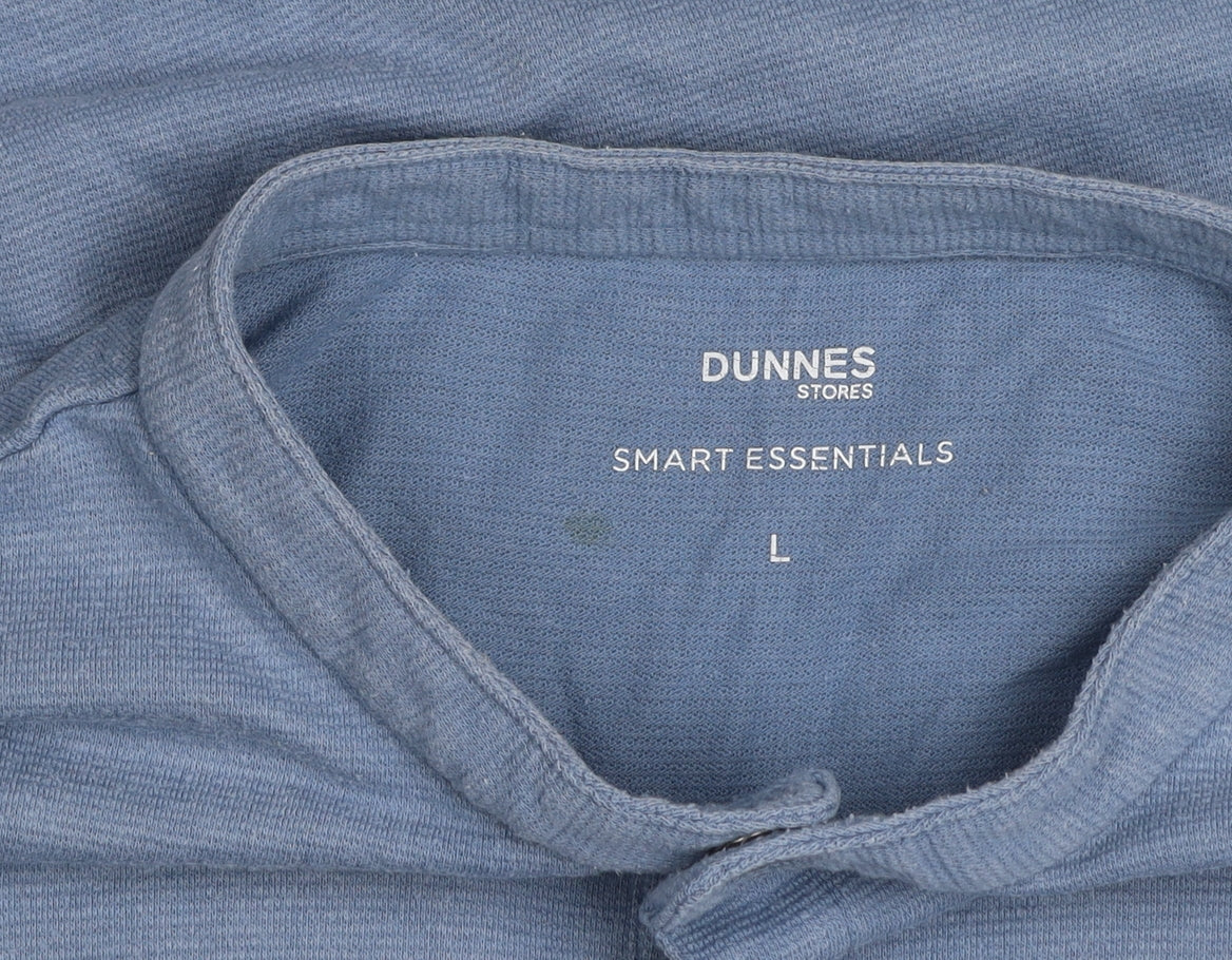 Dunnes Stores Men's Light Blue Henley T-Shirt Size L Regular Fit