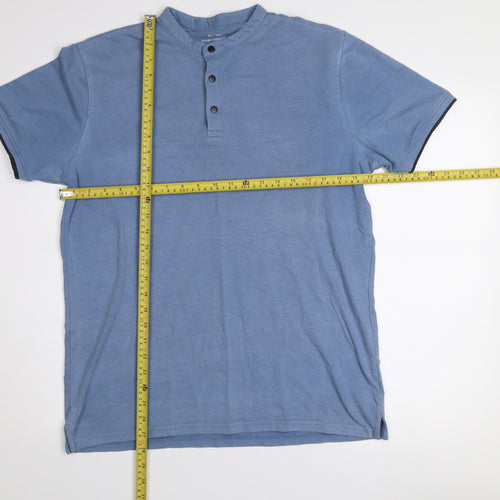Dunnes Stores Men's Light Blue Henley T-Shirt Size L Regular Fit