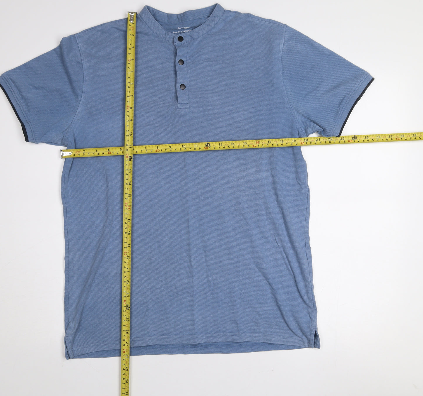 Dunnes Stores Men's Light Blue Henley T-Shirt Size L Regular Fit