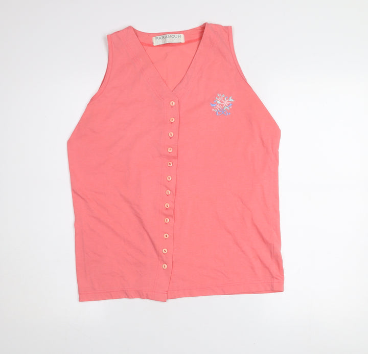 Paramour Women’s Pink Sleeveless Embroidered Button Blouse L