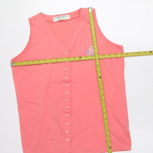 Paramour Women’s Pink Sleeveless Embroidered Button Blouse L