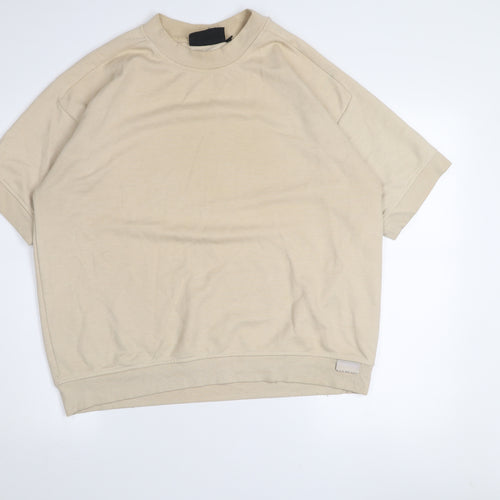 Couture Beige Short Sleeve Crew Neck Pullover Sweatshirt Women M