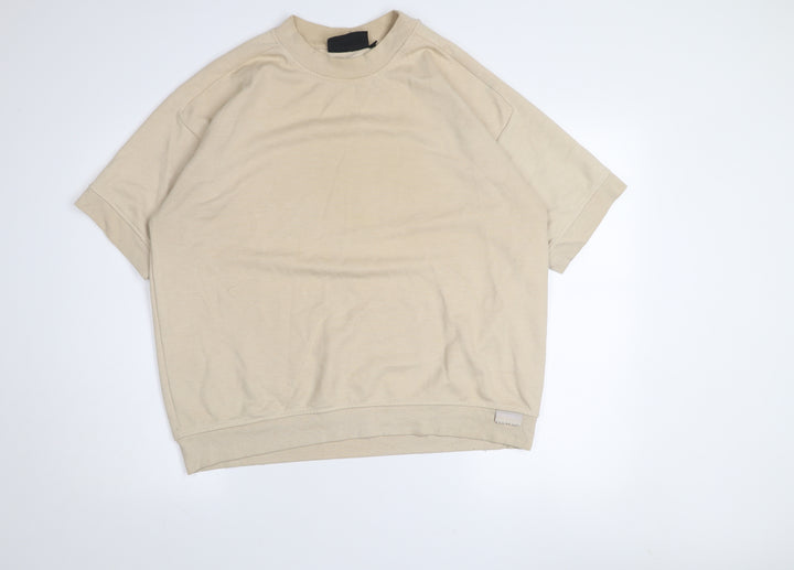 Couture Beige Short Sleeve Crew Neck Pullover Sweatshirt Women M