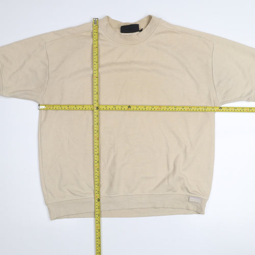 Couture Beige Short Sleeve Crew Neck Pullover Sweatshirt Women M