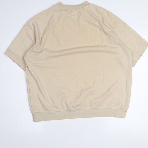 Couture Beige Short Sleeve Crew Neck Pullover Sweatshirt Women M