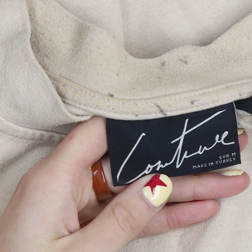 Couture Beige Short Sleeve Crew Neck Pullover Sweatshirt Women M