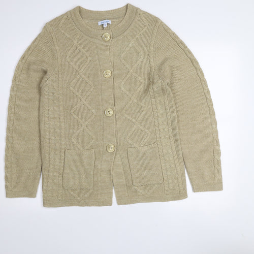 Tea Lane Women Beige Cable-Knit Wool Blend Cardigan Size S