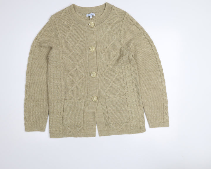 Tea Lane Women Beige Cable-Knit Wool Blend Cardigan Size S