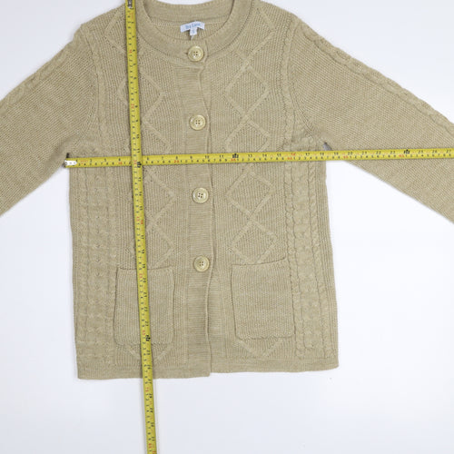 Tea Lane Women Beige Cable-Knit Wool Blend Cardigan Size S