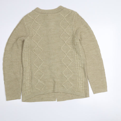 Tea Lane Women Beige Cable-Knit Wool Blend Cardigan Size S