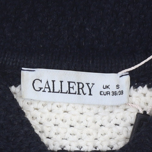 Gallery Women's Black White Striped Collared Short Sleeve Knit Henley Jumper Size S